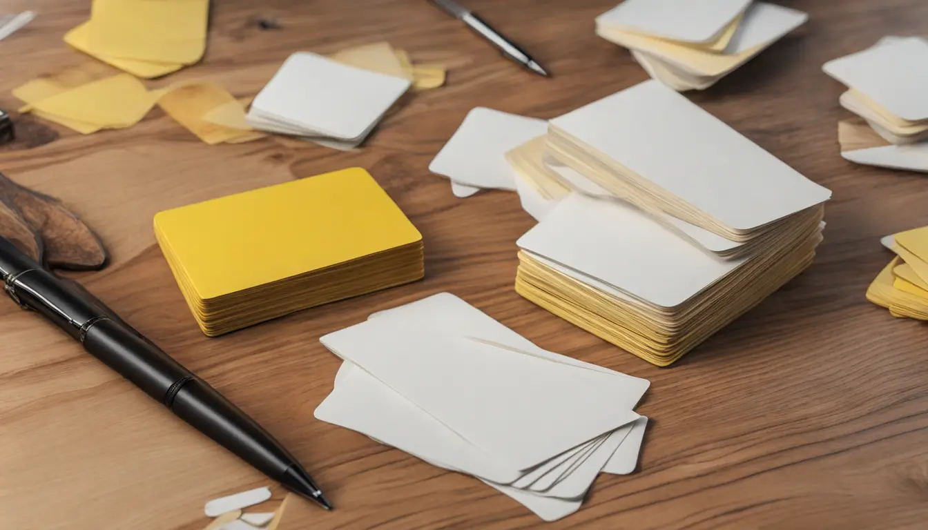 Ilustração de mesa com bloco de notas, lápis, cartas numeradas de 1 a 9 e cristal, representando a numerologia e o significado dos números.